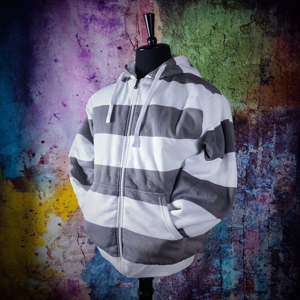 Medium Grey and White Full Zip Lined Hoodie
